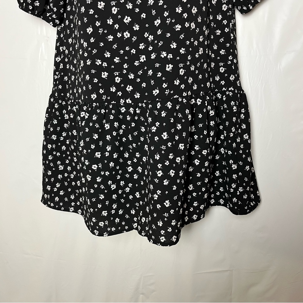 DIBIDED H&M women 3/4 sleeve black white‎ floral mini dress size XSmall - Picture 5 of 15